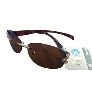 Studio 35 Brown Rimless Sunglasses with Tortoiseshell Temples